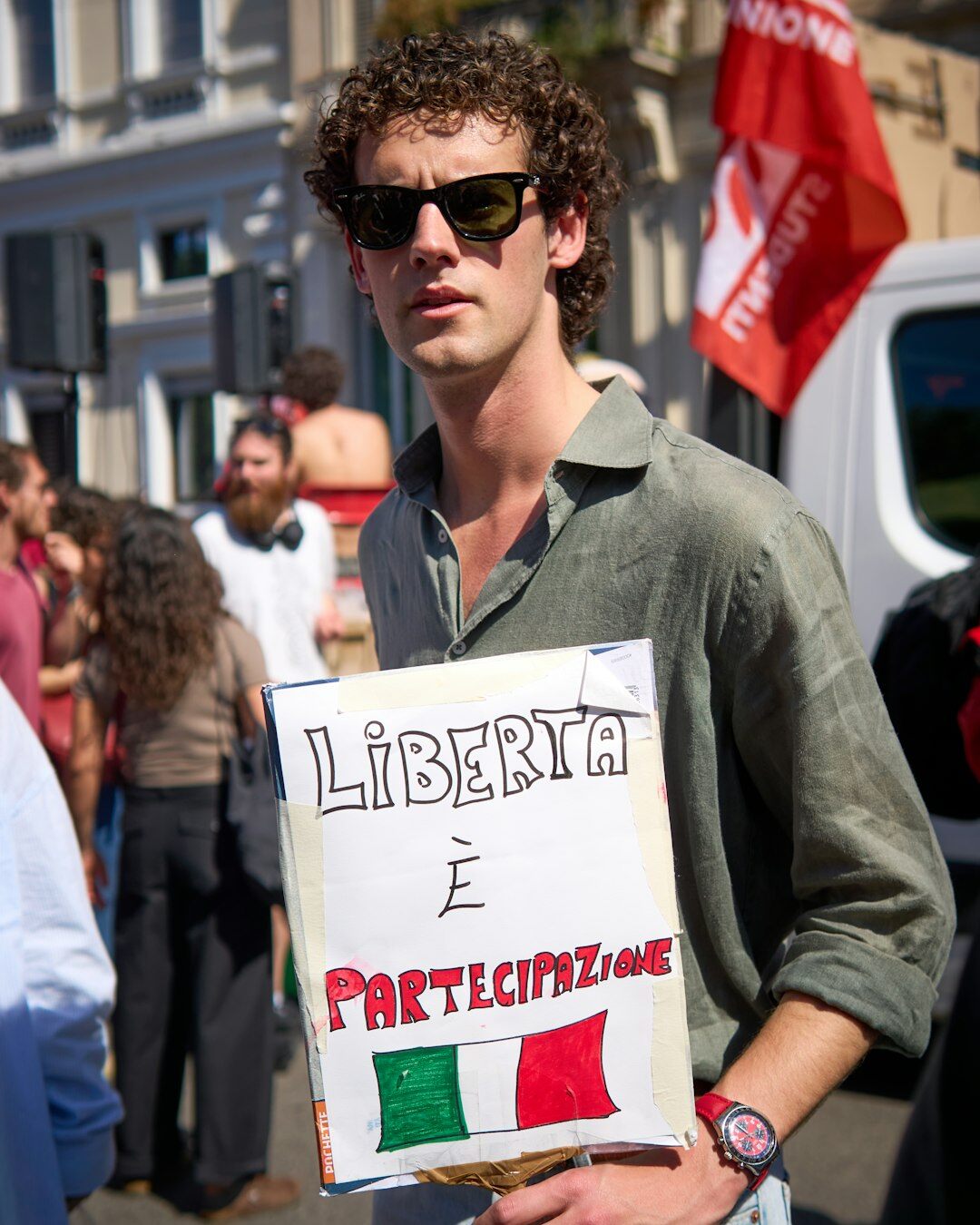 celebrity at protest rally